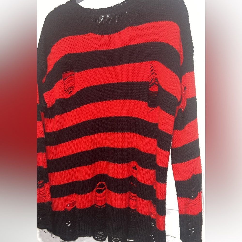 CAI&CAI Kurt Cobain, Gothic, Punk, Y2K Ripped Striped oversized Sweater, Unisex - Picture 3 of 6